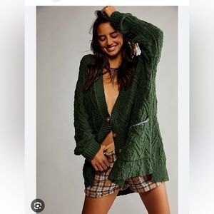 Free People Montana Cable Cardigan sweater Green Small